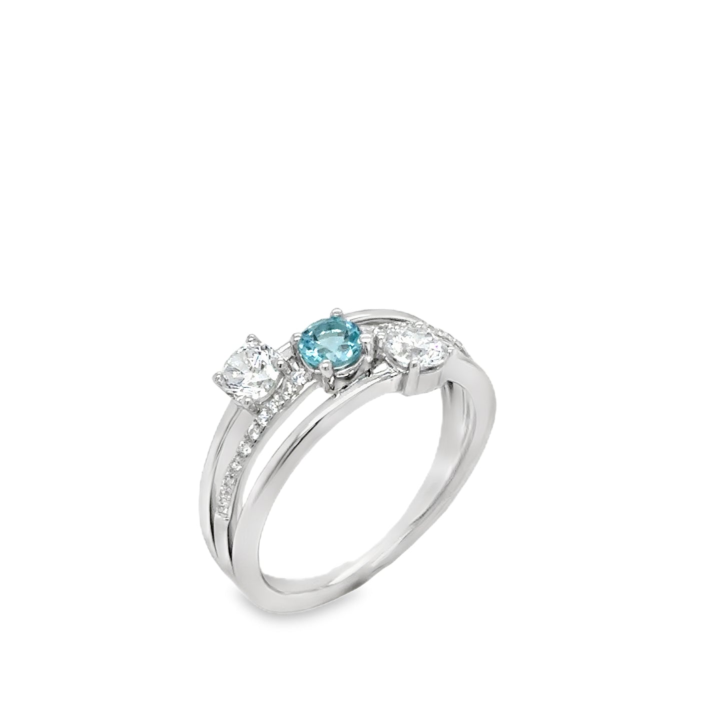 Sterling silver Open Three Row Blue Topaz and CZ Ring