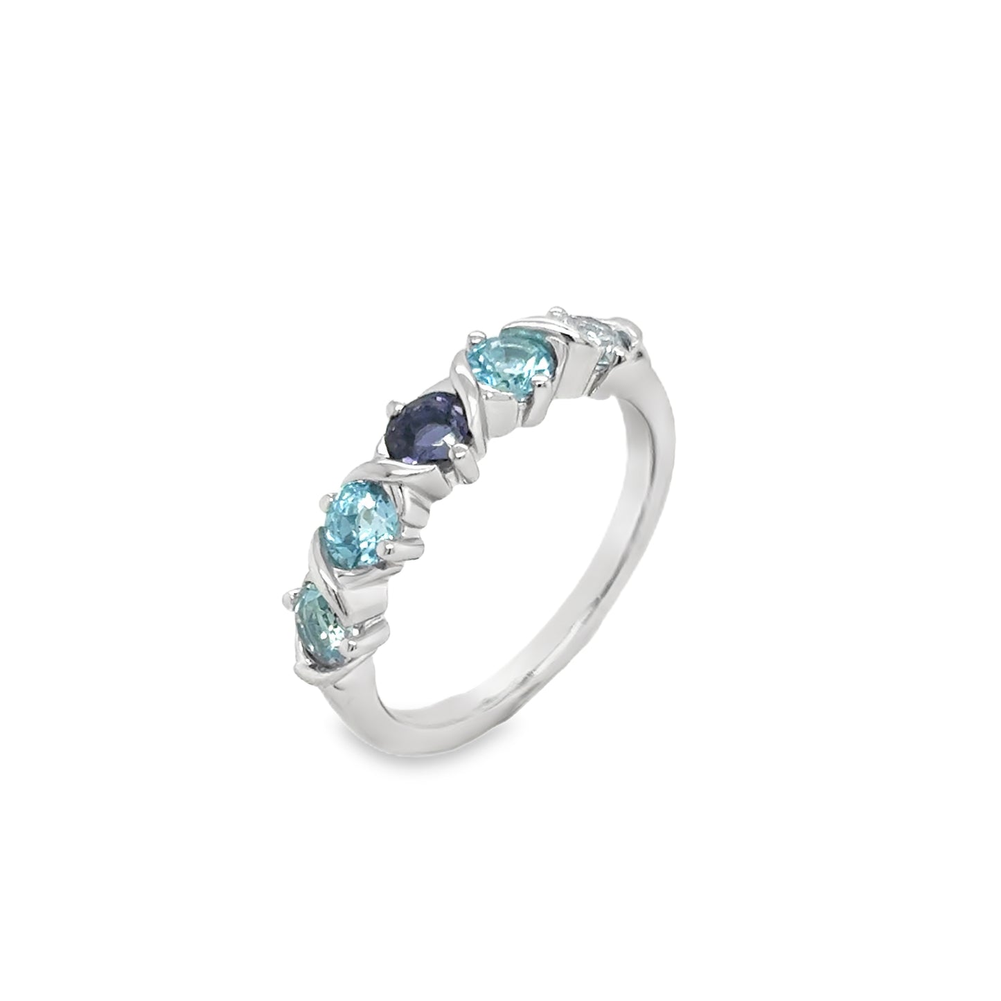 Sterling Silver Five Stone Amethyst and Blue Topaz Ring