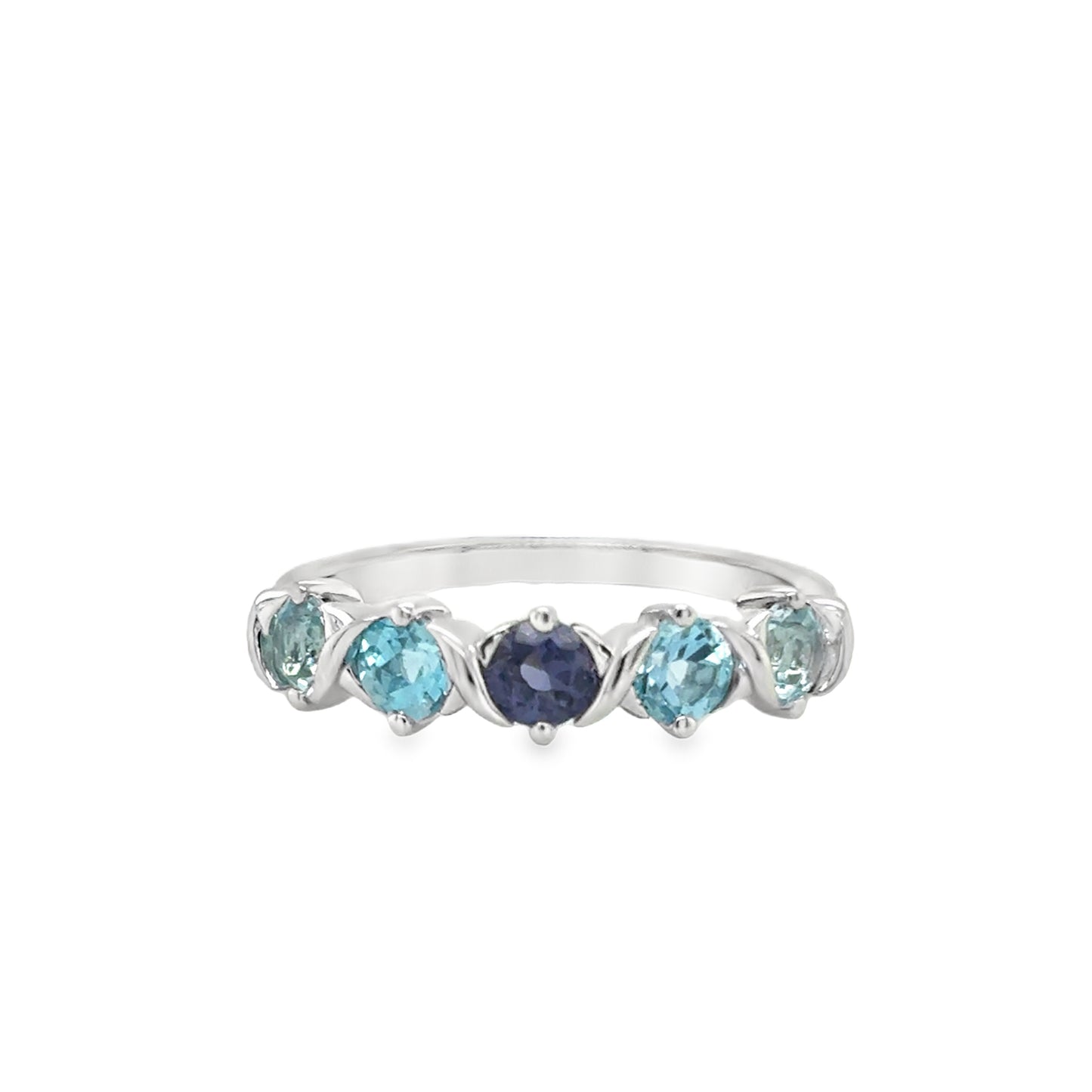 Sterling Silver Five Stone Amethyst and Blue Topaz Ring