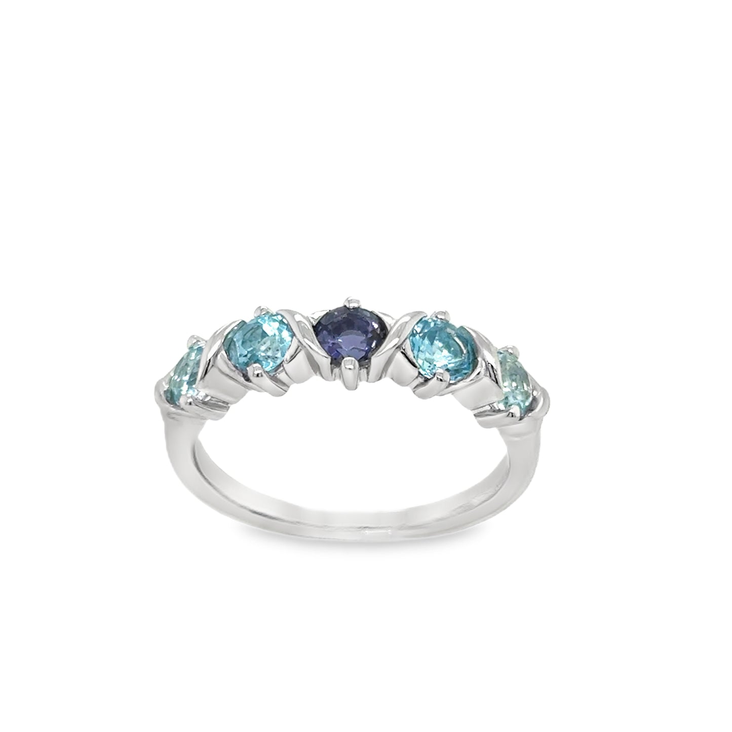 Sterling Silver Five Stone Amethyst and Blue Topaz Ring