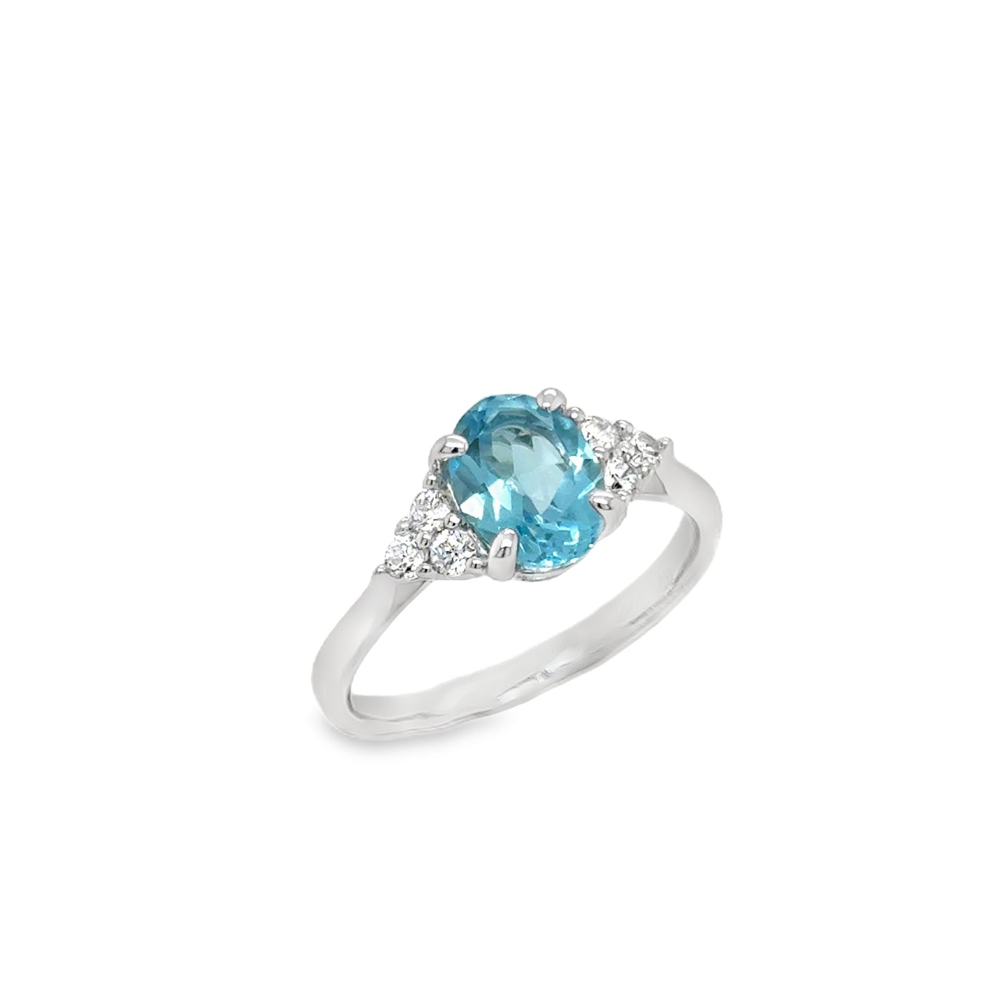 Sterling Silver Oval Blue Topaz Ring with Fancy CZ Shoulders