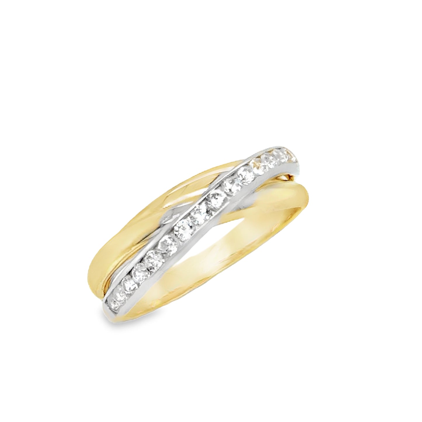 9ct Cubic Zirconia 2 Colour Polished & Channel Set Wrap Ring