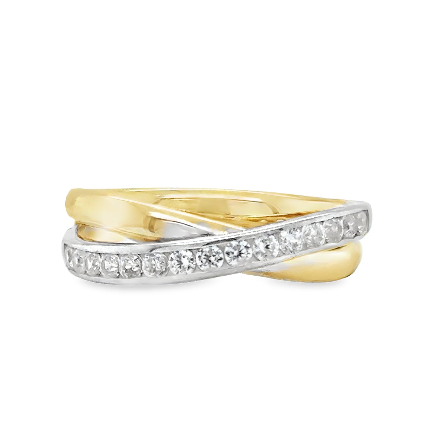 9ct Cubic Zirconia 2 Colour Polished & Channel Set Wrap Ring