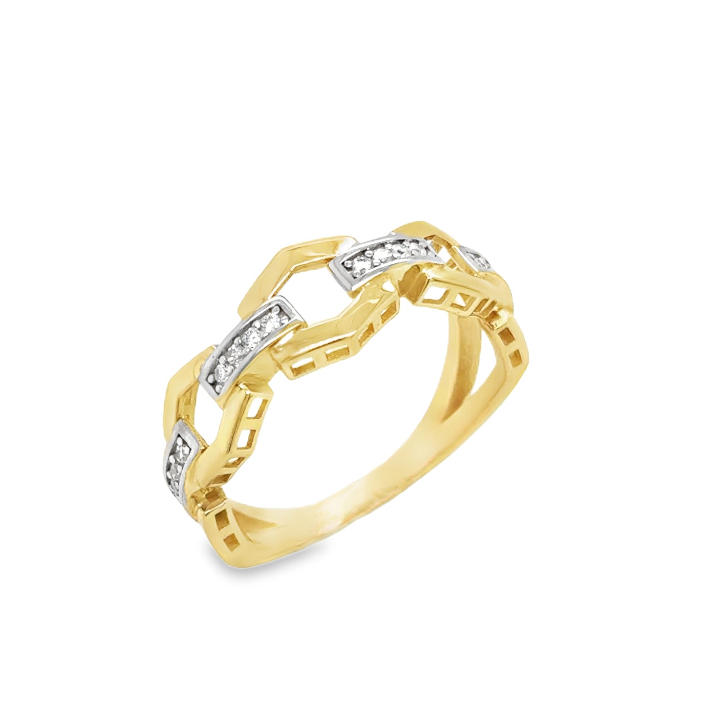 9ct Cubic Zirconia Open Hexagon Link Dress Ring