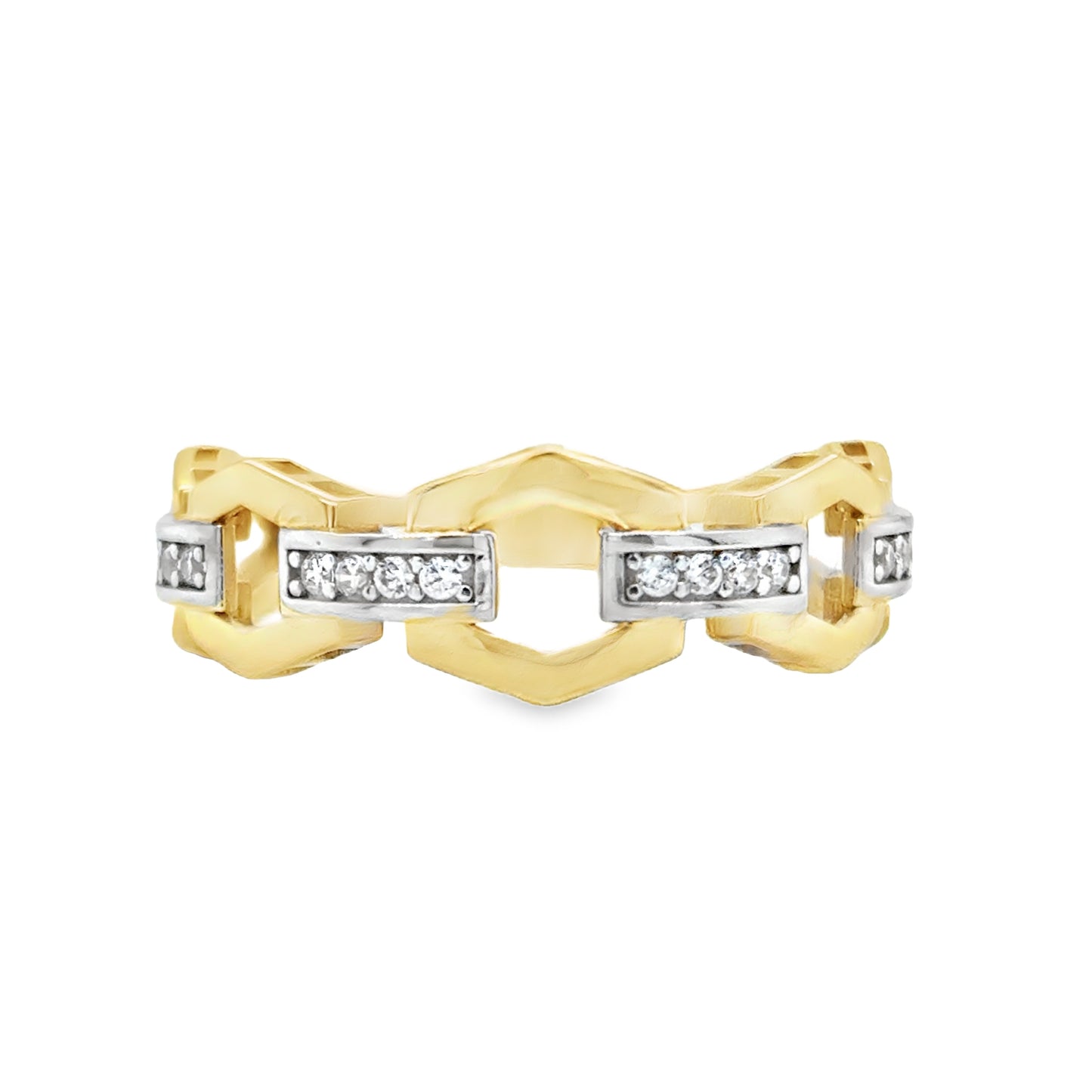 9ct Cubic Zirconia Open Hexagon Link Dress Ring