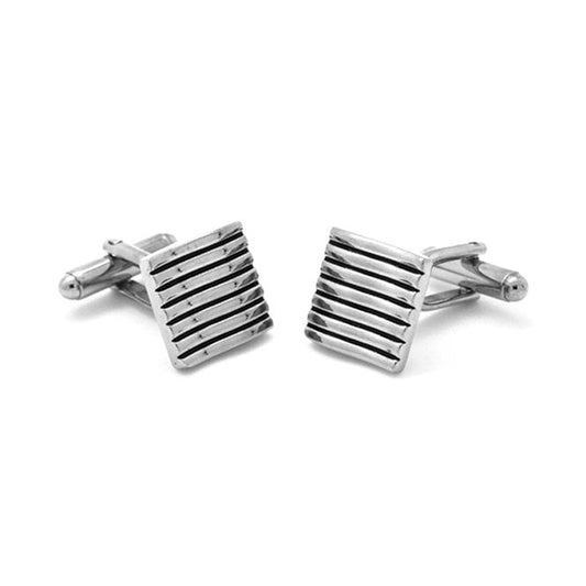 Silver Plated Black Line Wave Cufflinks