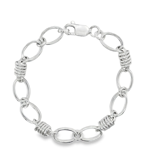 Sterling Silver Oval and Spring Link Bracelet 7.5"