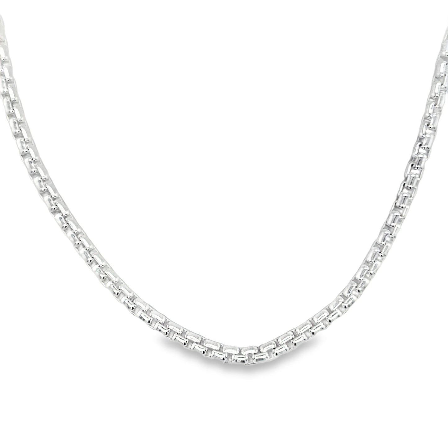 Sterling Silver Round Box Link Necklet 22"