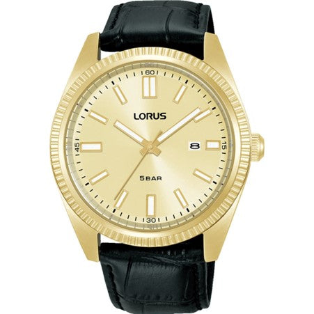 Gents Lorus Gold Dial Black Strap Watch