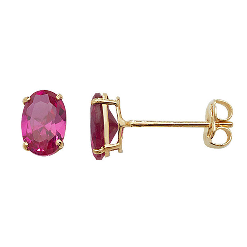 9ct Oval Red Cubic Zirconia Stud Earring
