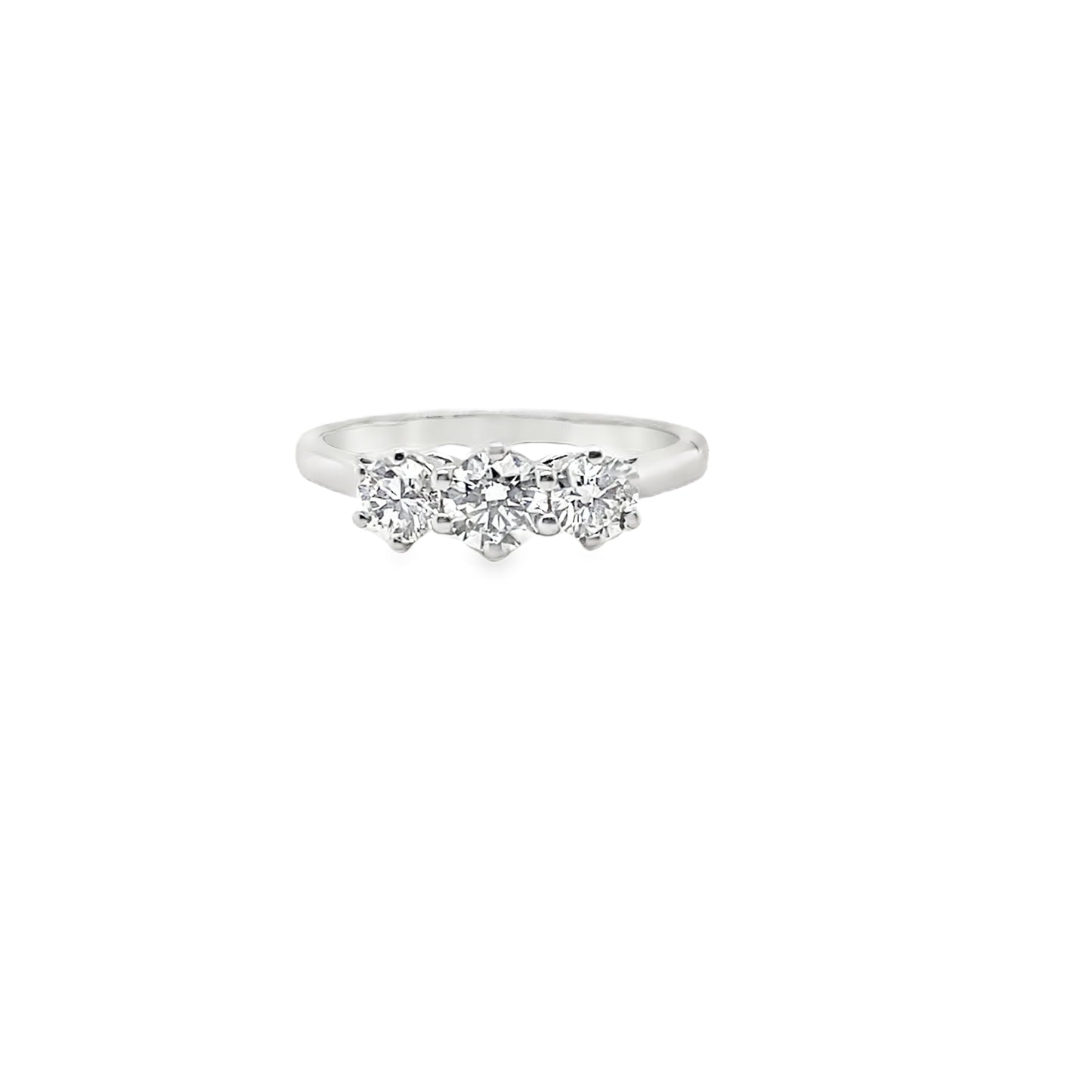 Platinum Six Claw Three Stone Round Brilliant Diamond Ring .75ct