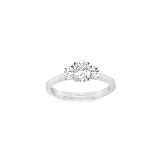 Platinum 3 Stone Oval Cut Claw Set Diamond Ring .70ct