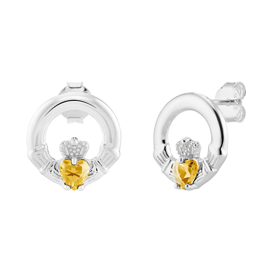 Sterling Silver November Birthstone Claddagh Stud Earrings
