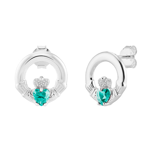 Sterling Silver December Birthstone Claddagh Stud Earrings