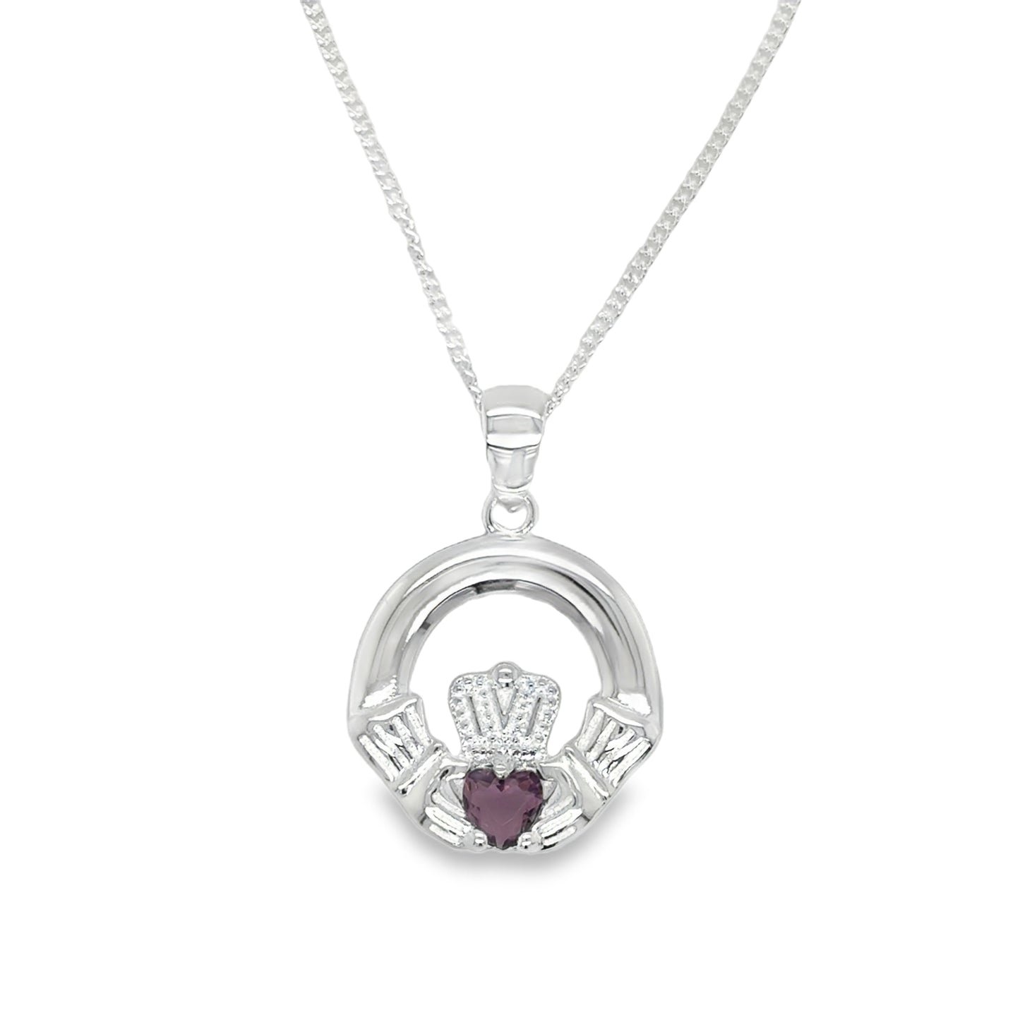 Sterling Silver February Birthstone Claddagh Stud Pendant