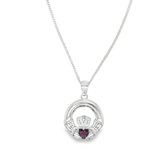 Sterling Silver February Birthstone Claddagh Stud Pendant