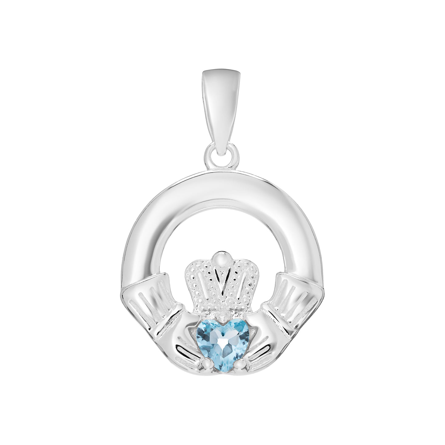Sterling Silver March Birthstone Claddagh Stud Pendant