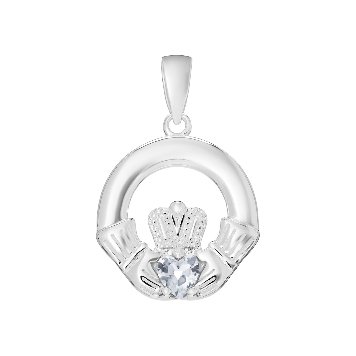 Sterling Silver April Birthstone Claddagh Stud Pendant