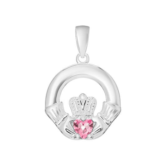 Sterling Silver October Birthstone Claddagh Stud Pendant