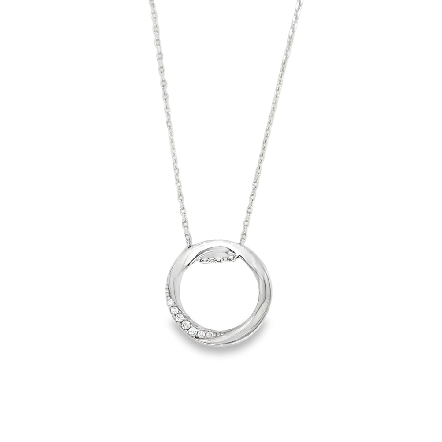 9ct White Gold Open Cubic Zirconia Open Circle Pendant