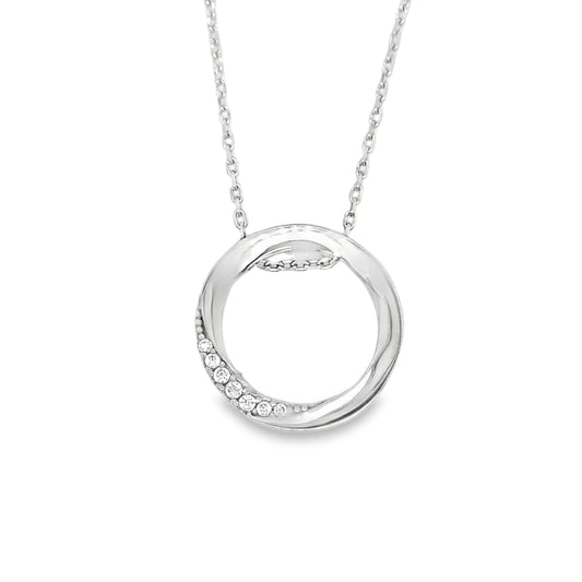 9ct White Gold Open Cubic Zirconia Open Circle Pendant