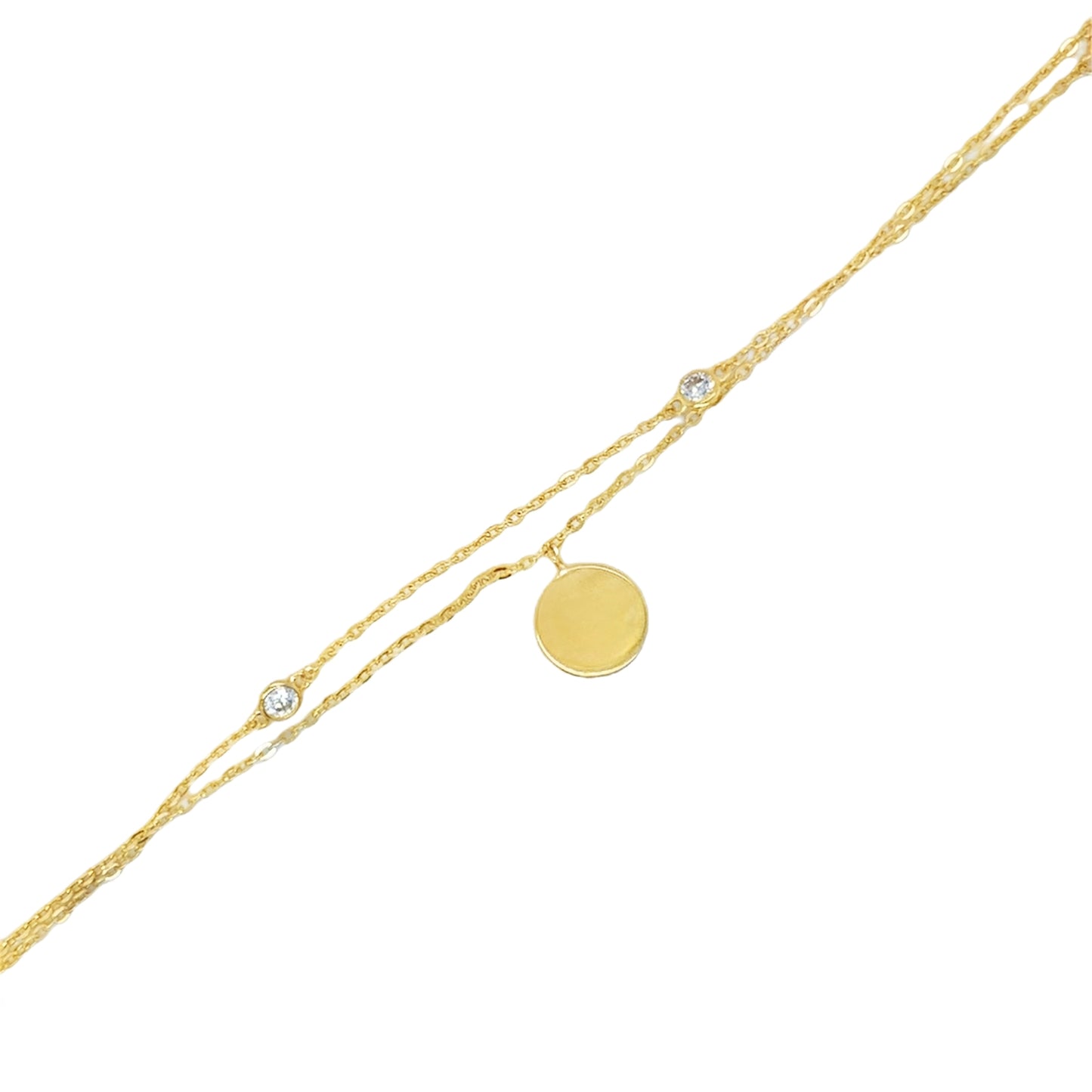 9ct Yellow Gold Rubover CZ Bracelet with Disc