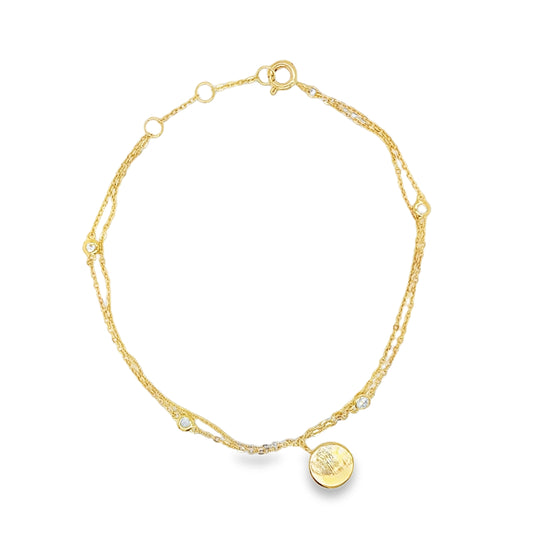 9ct Yellow Gold Rubover CZ Bracelet with Disc