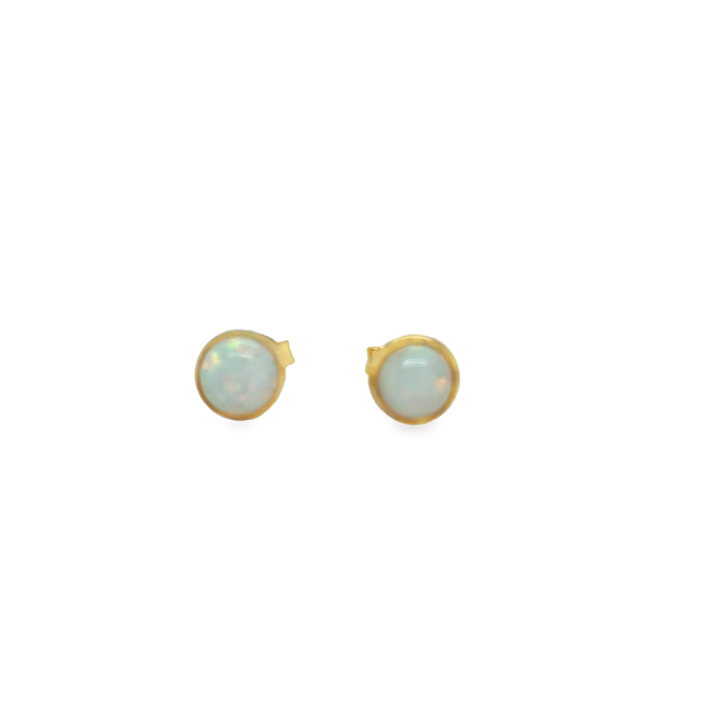 9ct Yellow Gold Rubover Opal Stud Earrings