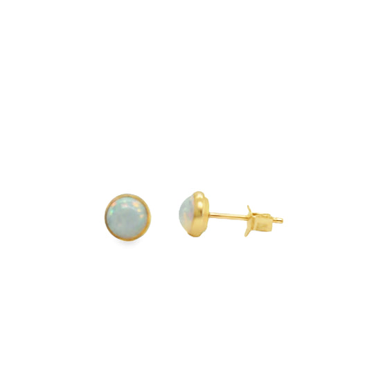 9ct Yellow Gold Rubover Opal Stud Earrings