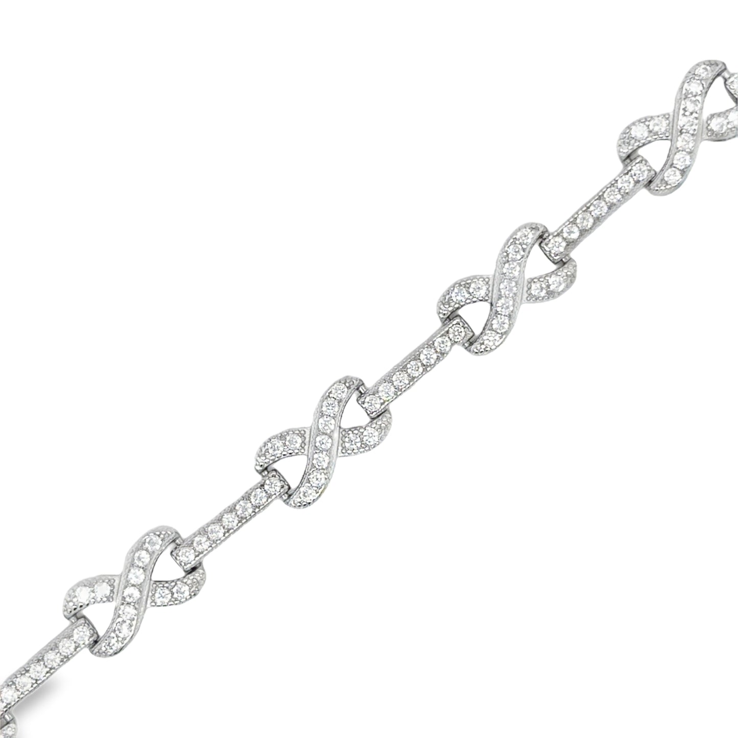 Sterling Silver CZ Infinity Link and Bar Bracelet