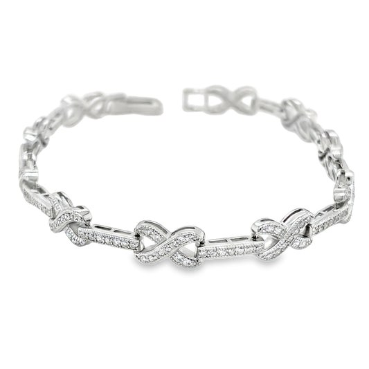 Sterling Silver CZ Infinity Link and Bar Bracelet