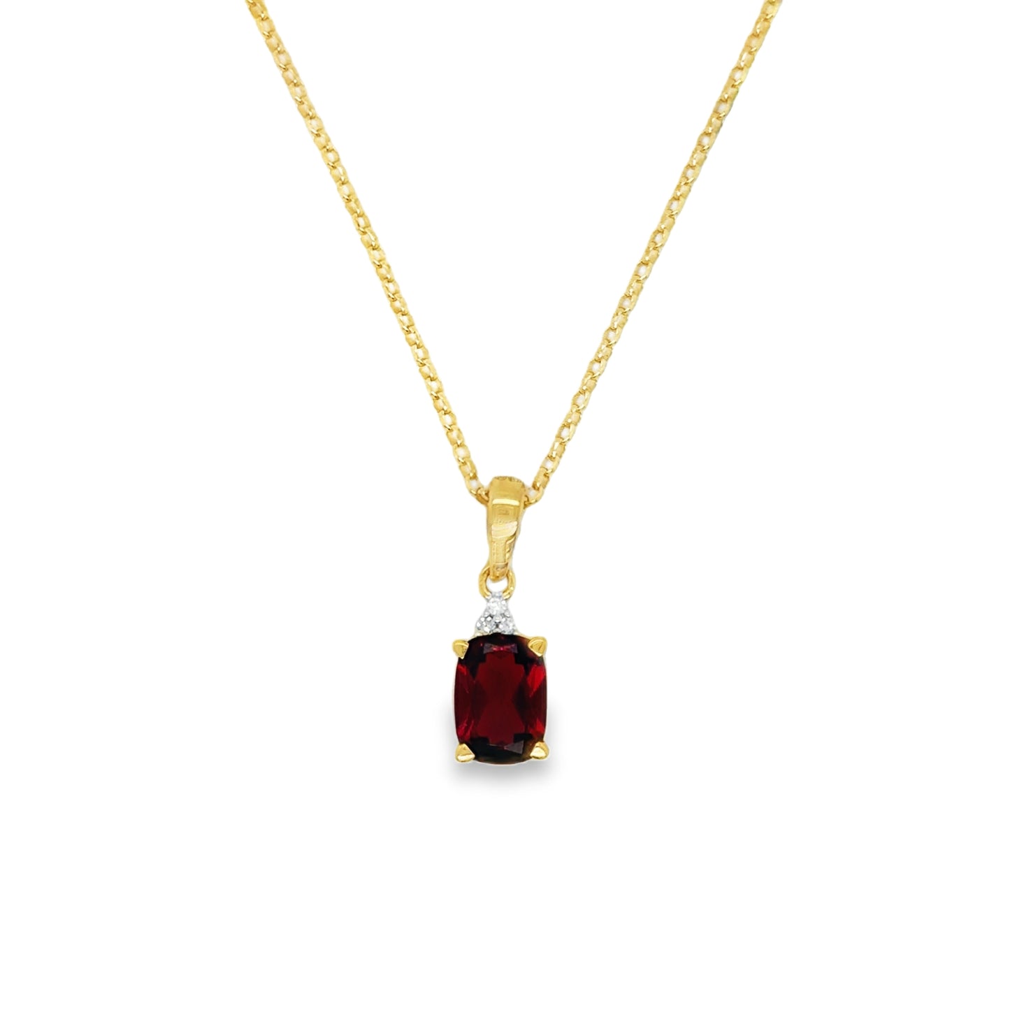 9ct Yellow Gold Oval Cultured Garnet and Diamond Pendant .02ct