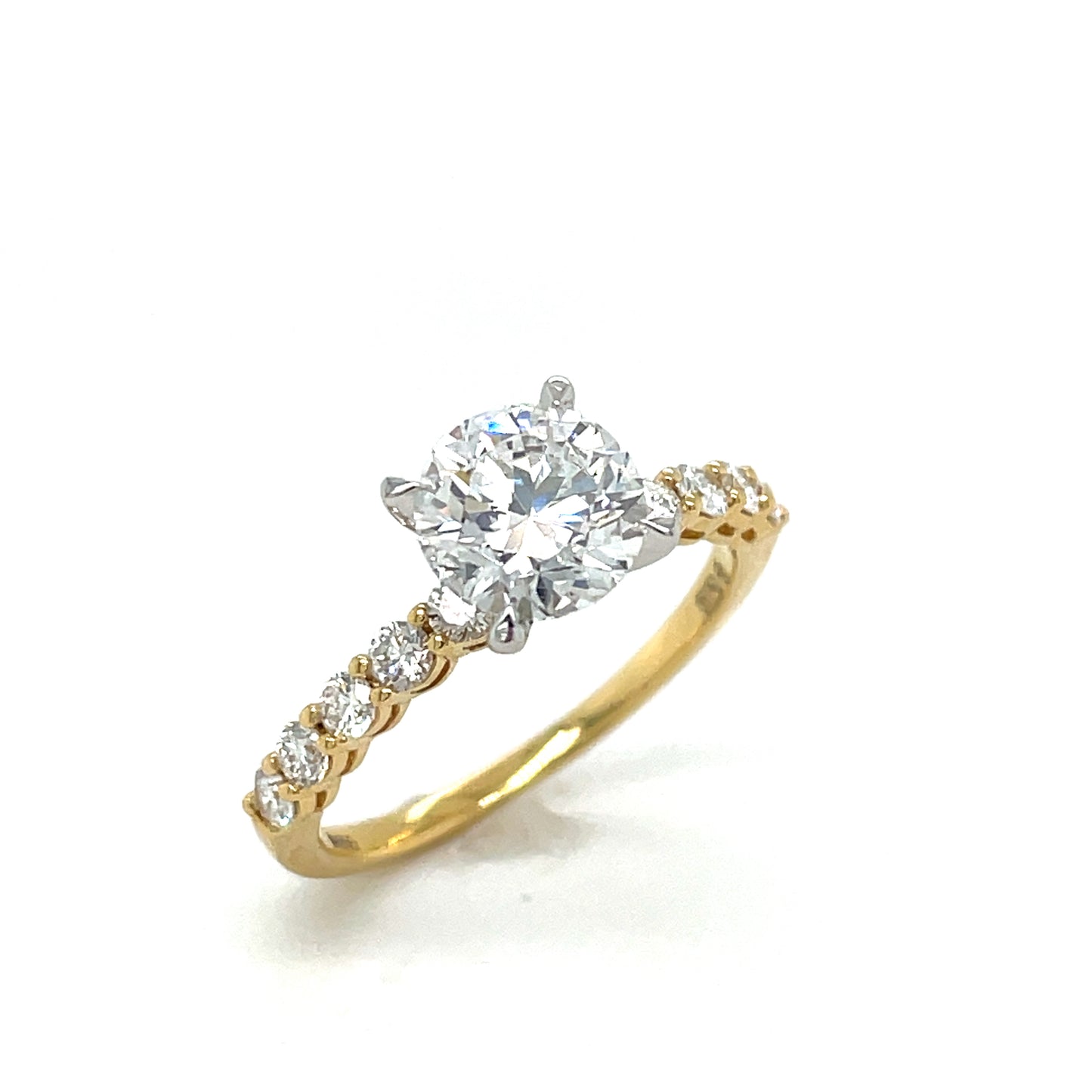 18ct Round Brilliant Solitaire Cultured Diamond Ring With Diamond Hidden Halo and Shoulders 2.02ct