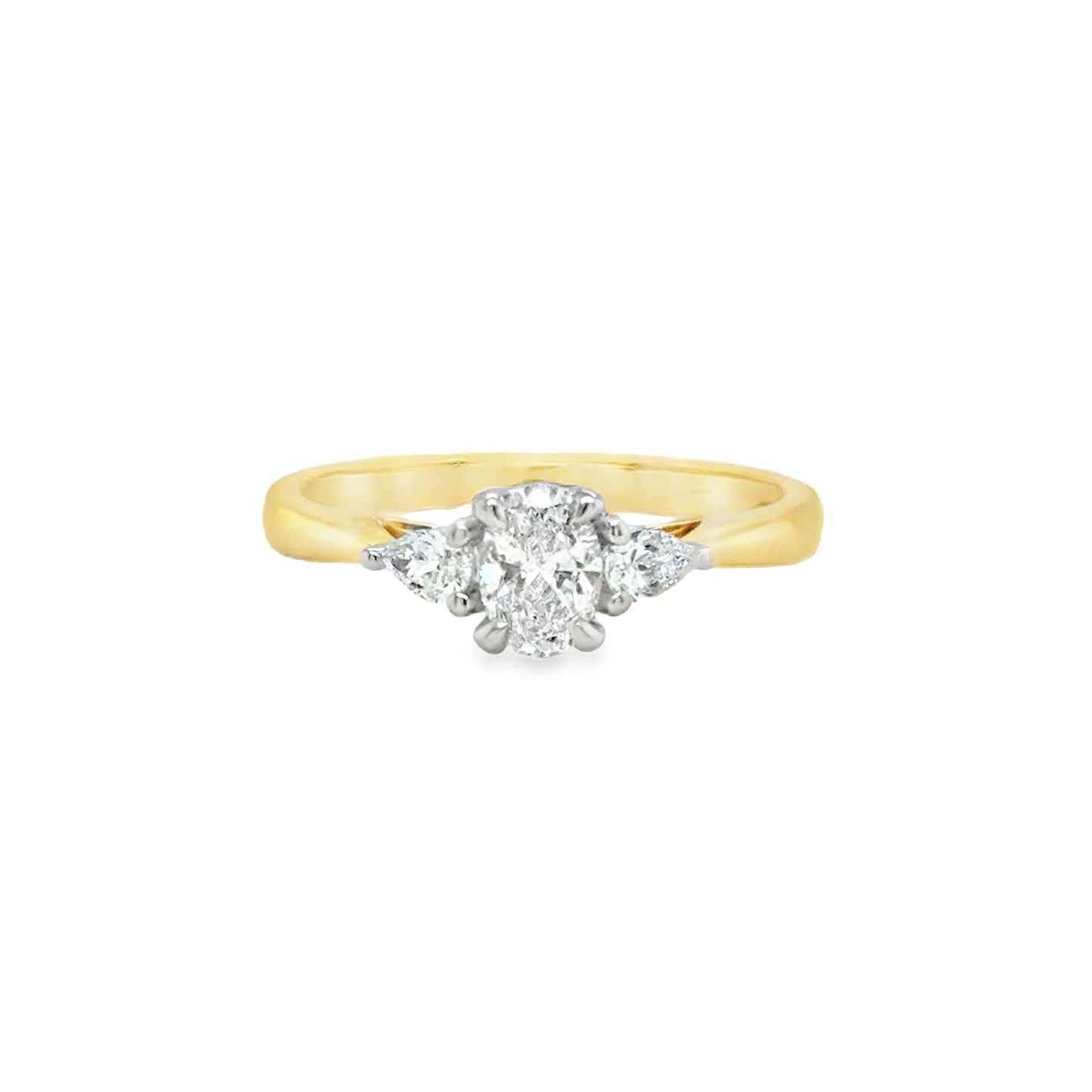 9ct Yellow Gold Oval and Pear Three Stone Diamond Ring .60ct