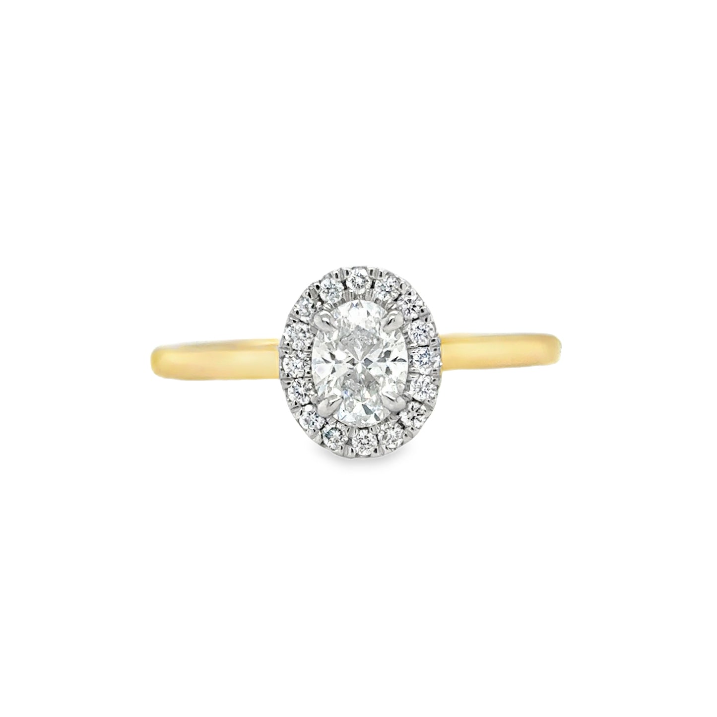 9ct Yellow Gold Oval Halo Diamond Ring .65ct