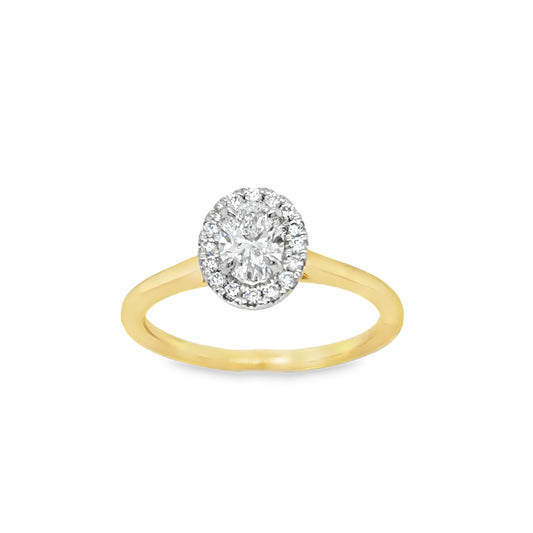 9ct Yellow Gold Oval Halo Diamond Ring .65ct