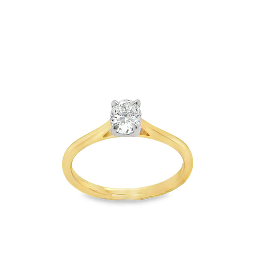 9ct Yellow Gold Oval Soltiaire Diamond Ring .50ct