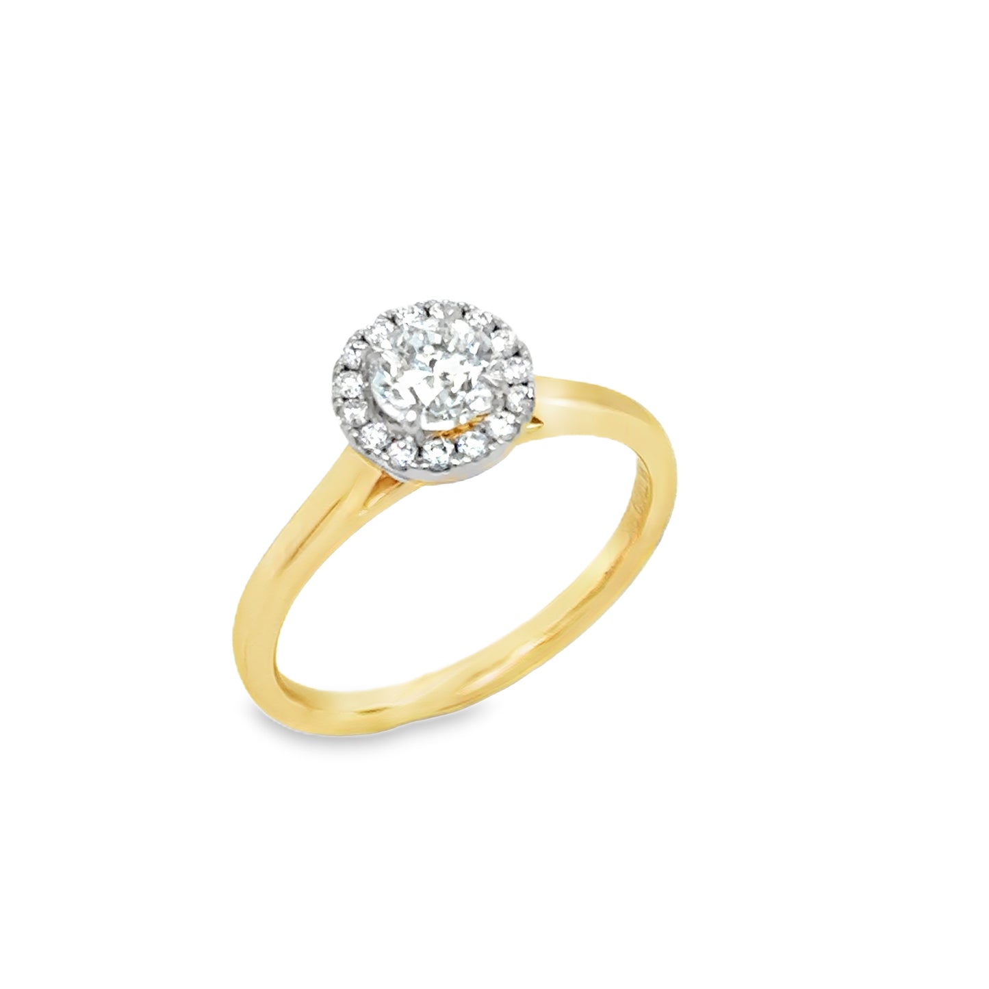 9ct Yellow Gold Round Brilliant Halo Diamond Ring .70ct