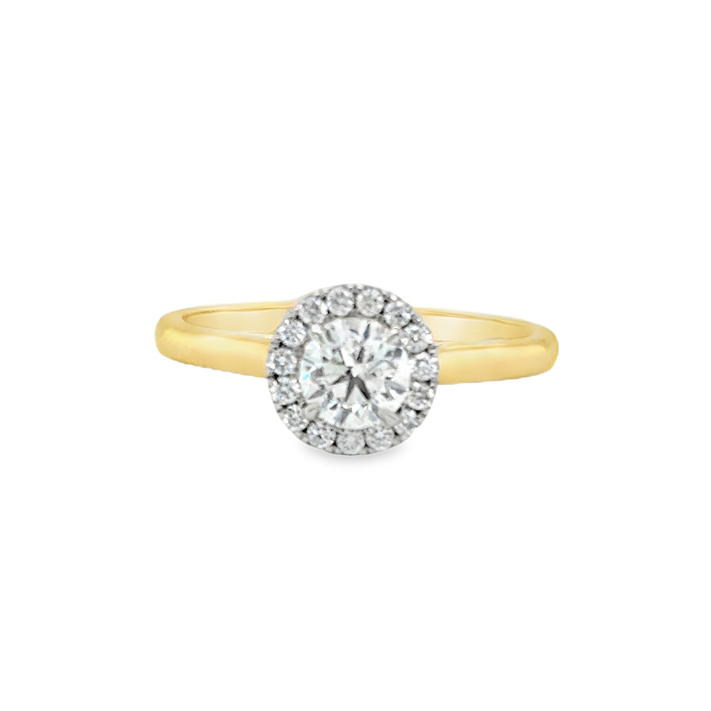 9ct Yellow Gold Round Brilliant Halo Diamond Ring .70ct
