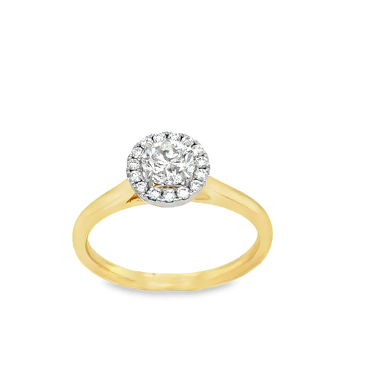 9ct Yellow Gold Round Brilliant Halo Diamond Ring .70ct