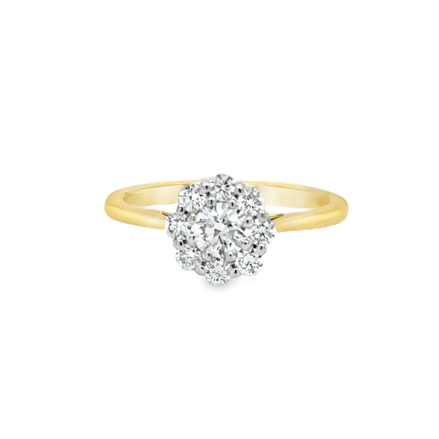 9ct Yellow Gold Round Cluster Diamond Ring .60ct