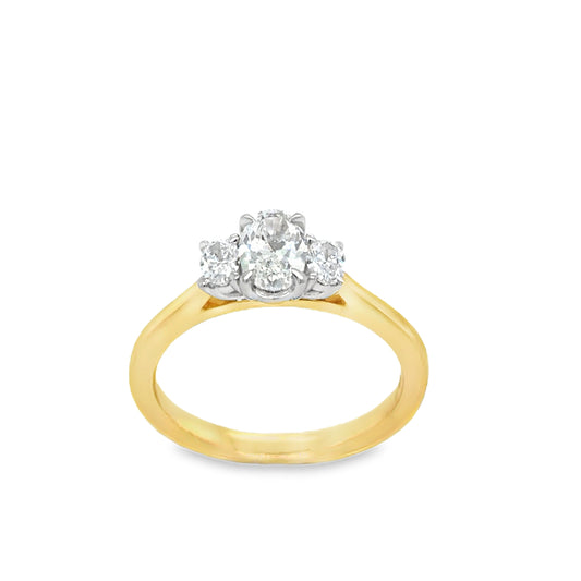 9ct Yellow Gold Oval Three Stone Diamond Ring .70ct