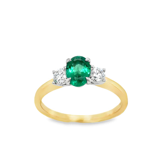 9ct Three Stone Emerald & Diamond Ring .36ct