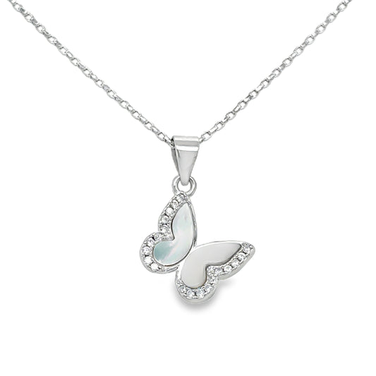 Sterling Silver Mother of Pearl Butterfly Pendant