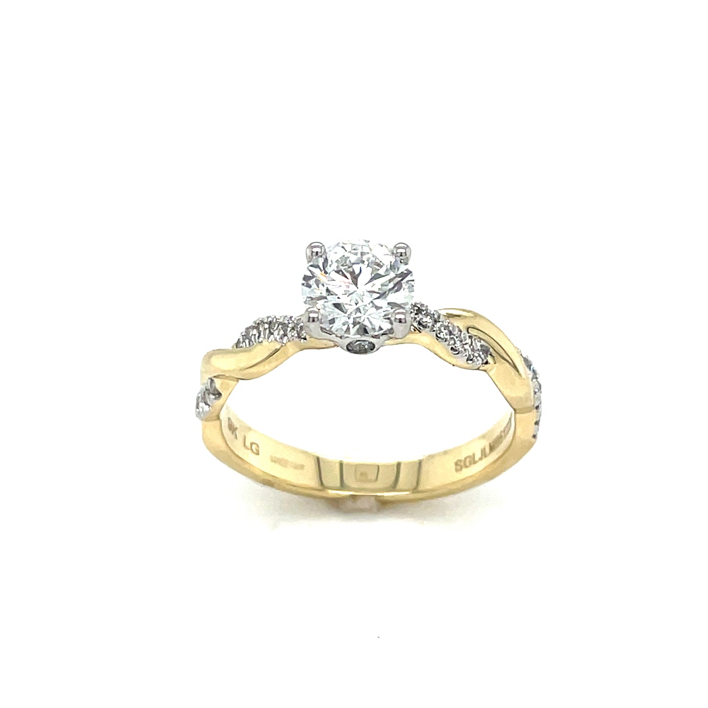 9ct Round 4 Claw Solitaire Cultured Diamond Ring With Twisted Diamond Shoulders 1.18ct