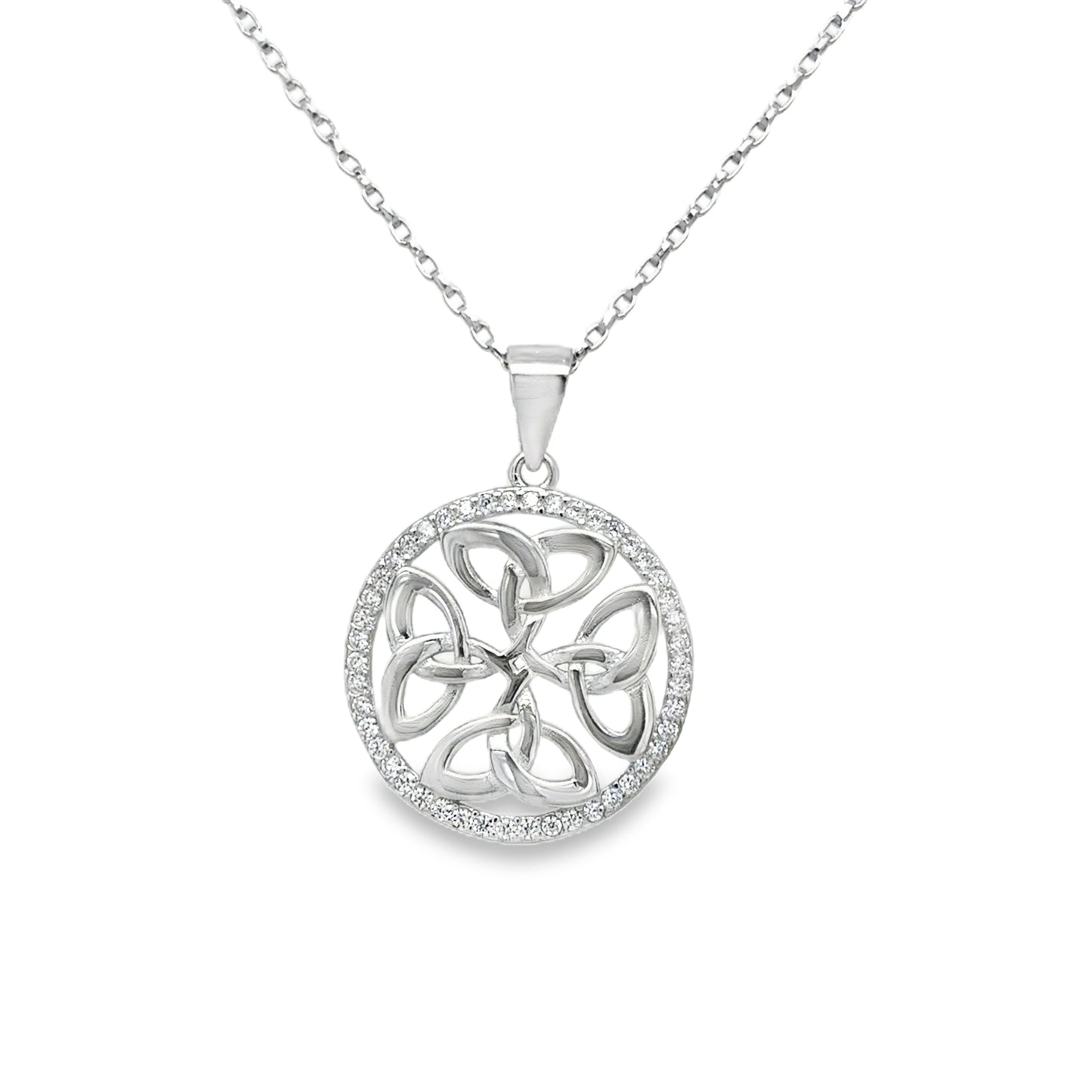 Sterling Silver Open Celtic Knot Pendant with CZ Surround