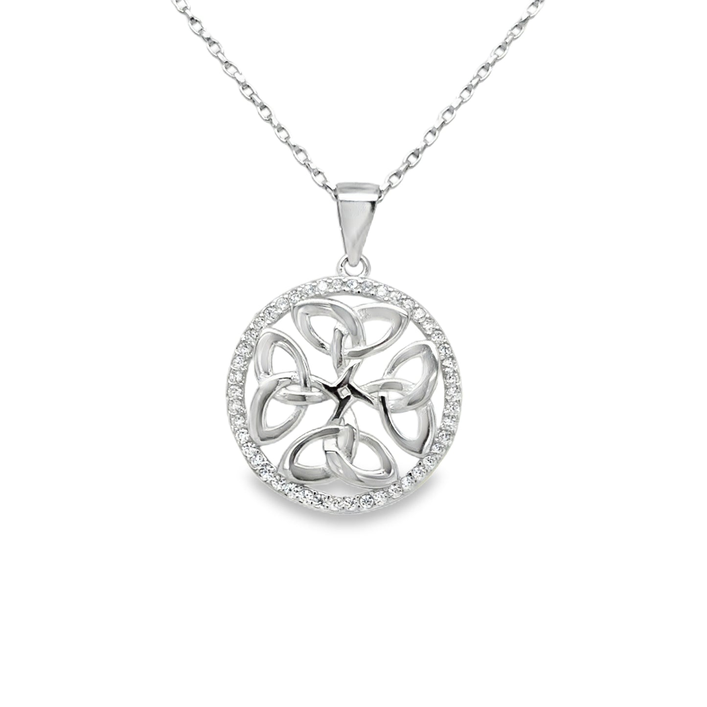Sterling Silver Open Celtic Knot Pendant with CZ Surround