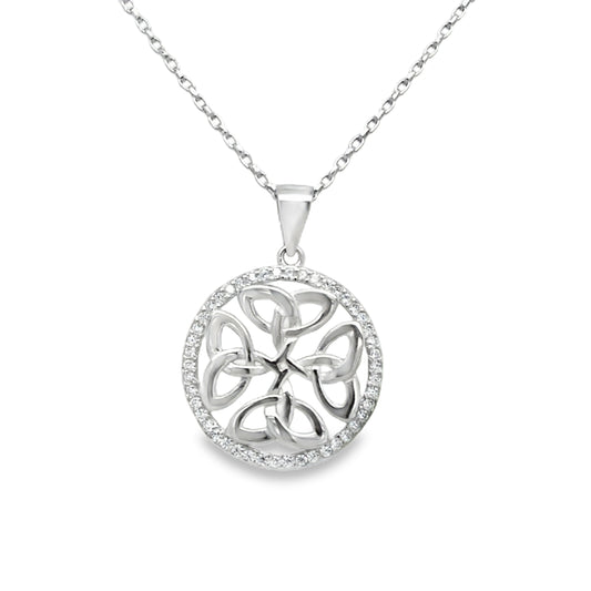 Sterling Silver Open Celtic Knot Pendant with CZ Surround