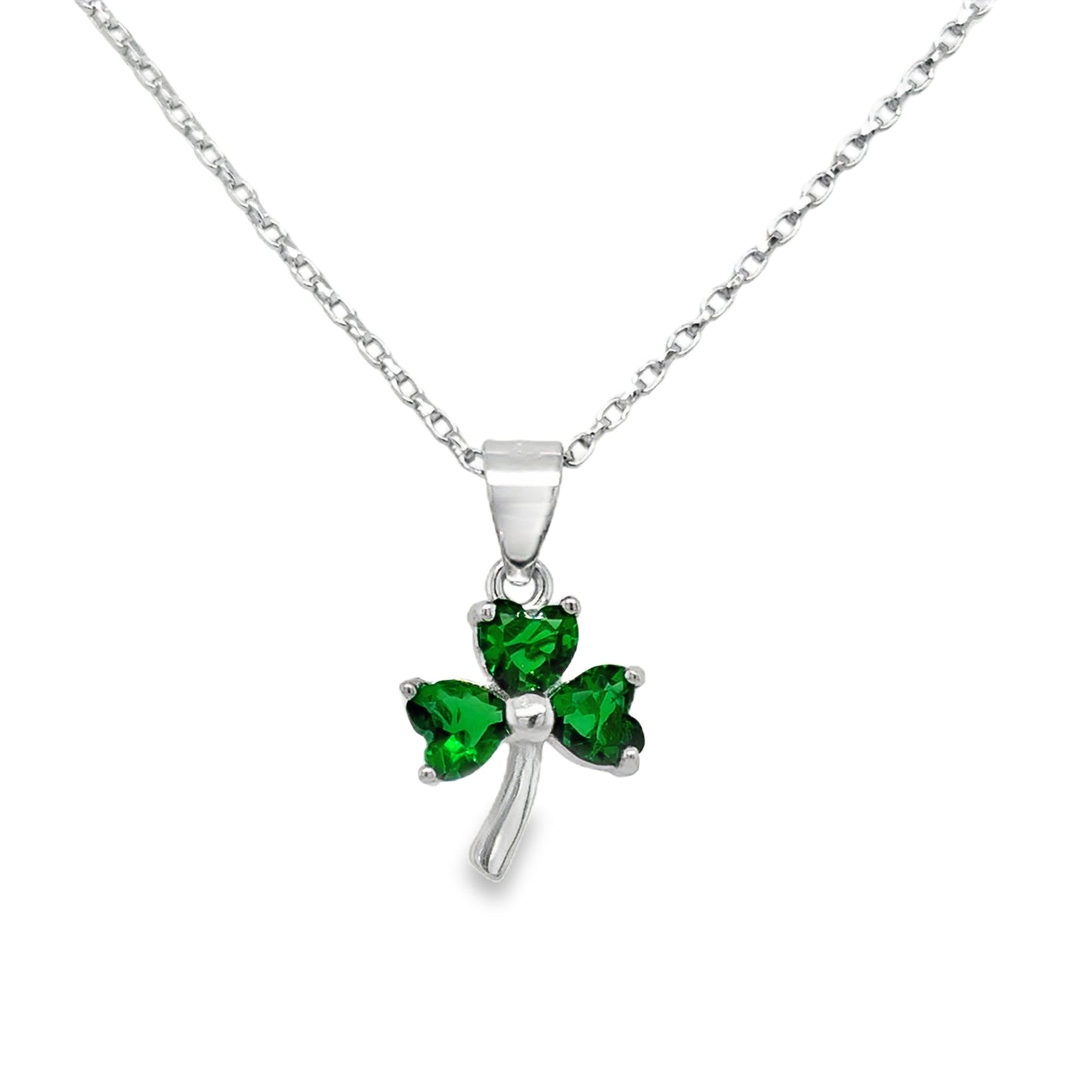 Sterling Silver Green CZ Shamrock Pendant