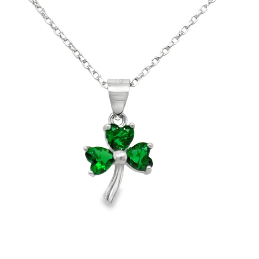 Sterling Silver Green CZ Shamrock Pendant